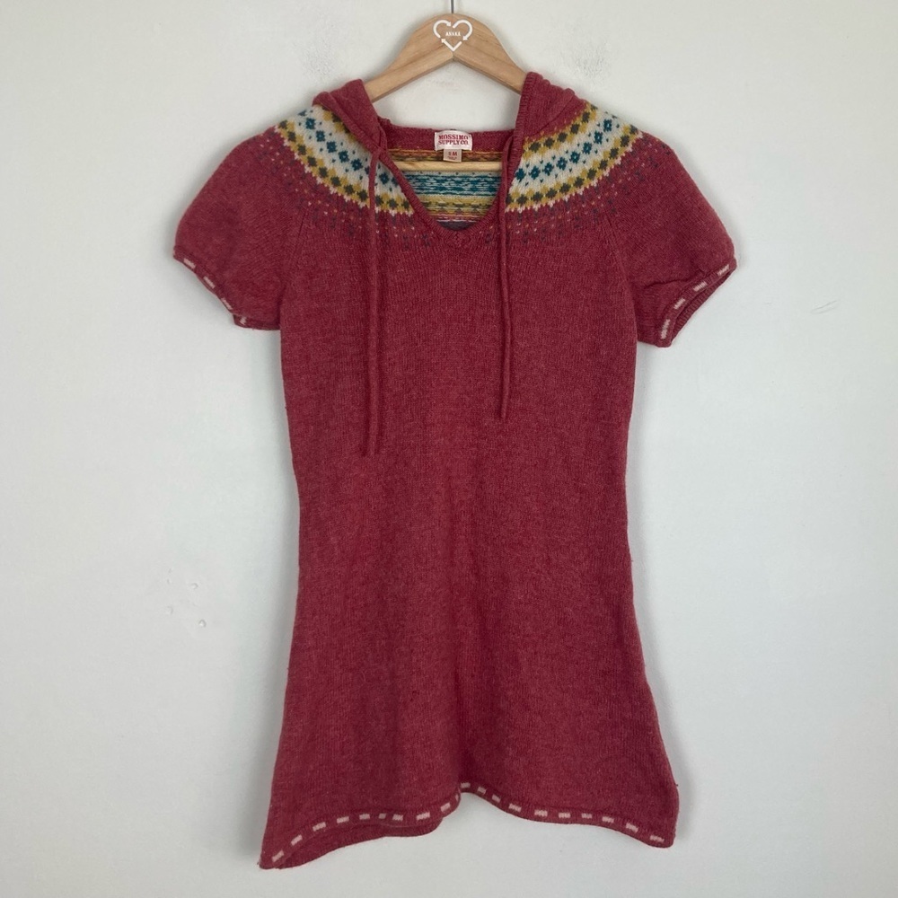 Vintage Mossimo Supply Co. red fairisle lambswool hooded mini dress. Size M - Picture 5 of 7